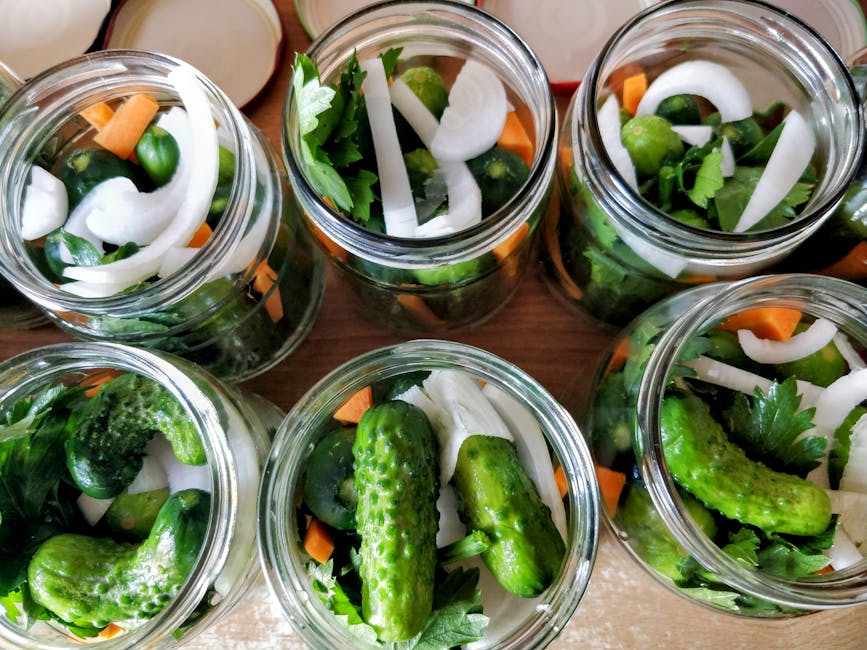 Syltede grønnsaker med agurk, bønner og løk