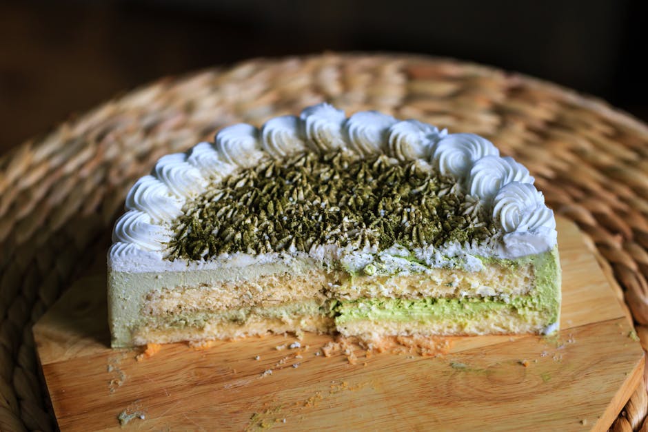 Grønn te-lagkake med kremostfrosting