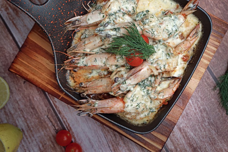 Fylte pastaskjell med krabbe og reker