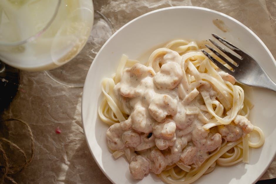 Kremet reke-Alfredo med angel hair-pasta