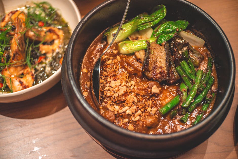 Grillet kveite med aubergine, bok choy og koreansk saus