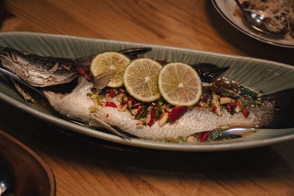 Dampet hel fisk med ingefær og vårløk