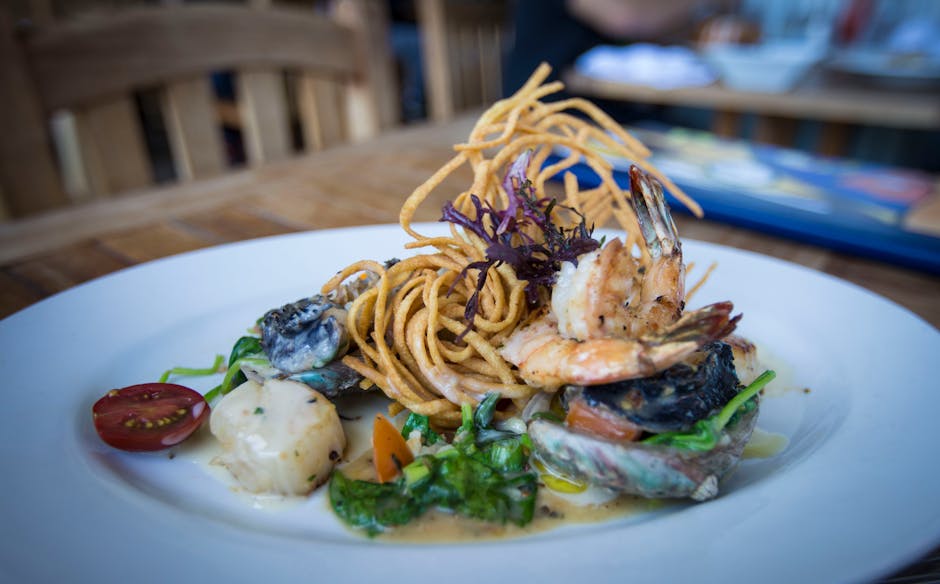 Pasta med reker, blåskjell og kamskjell