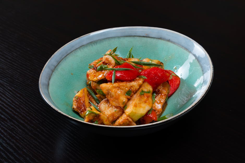 Kylling og aubergine med svart te-marinade