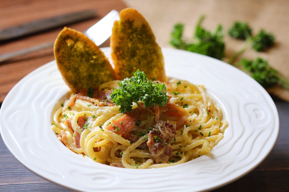 Spaghetti med sprøtt bacon og persille