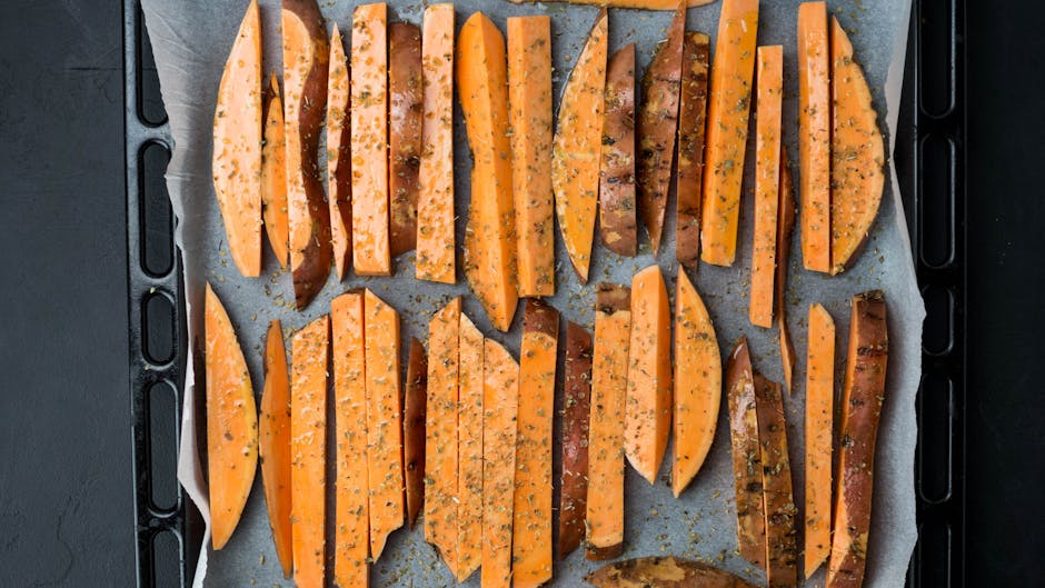 Røstede søtpotetfries med appelsin og ingefær