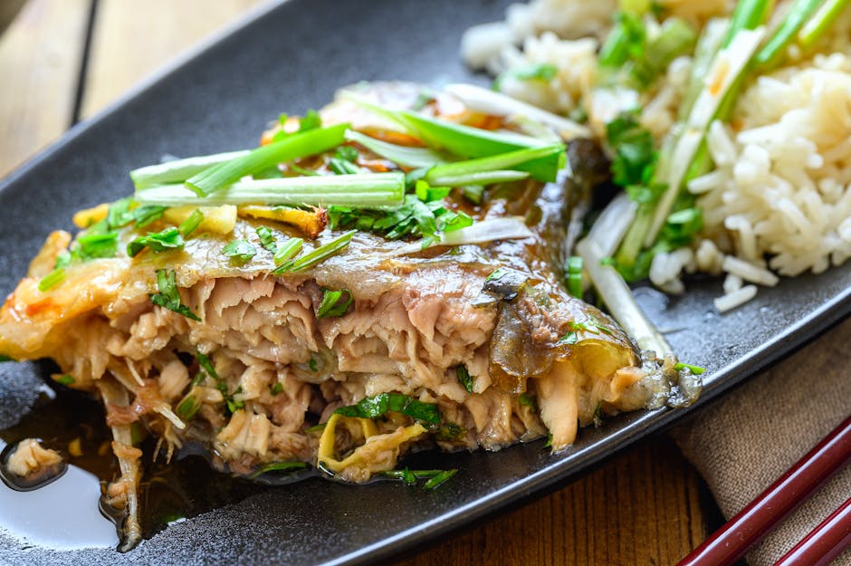 Dampet sjøbass med vårløk og ingefær