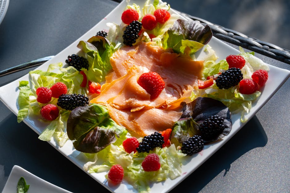 Laksesashimi med pasjonsfrukt-smørvinaigrette