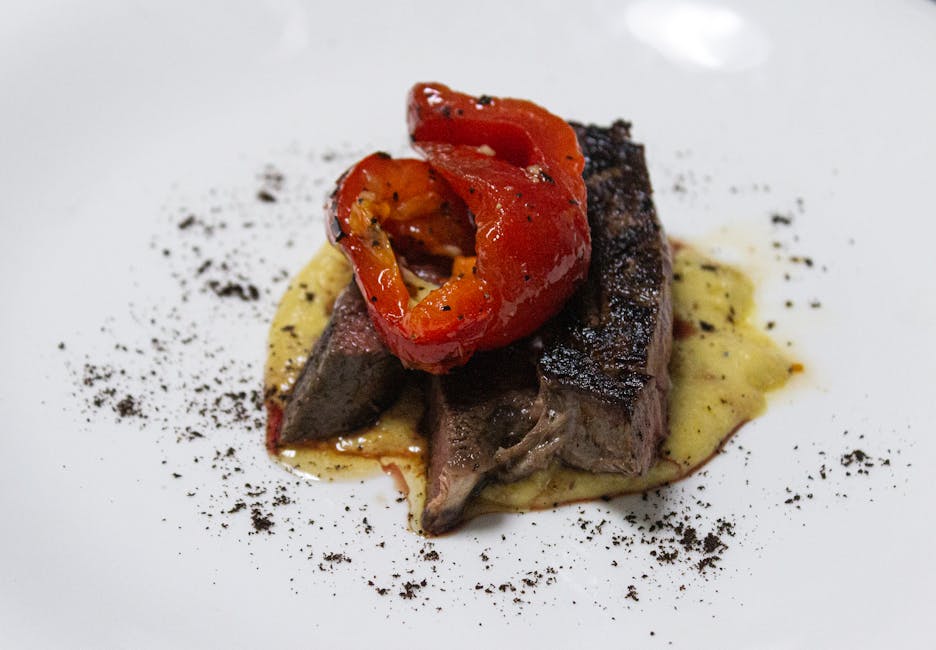 Kjøttstykke med kaffe- og kryddermarinade, paprika og løk