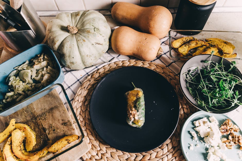 Bakt squash med sopp, paprika og geitost