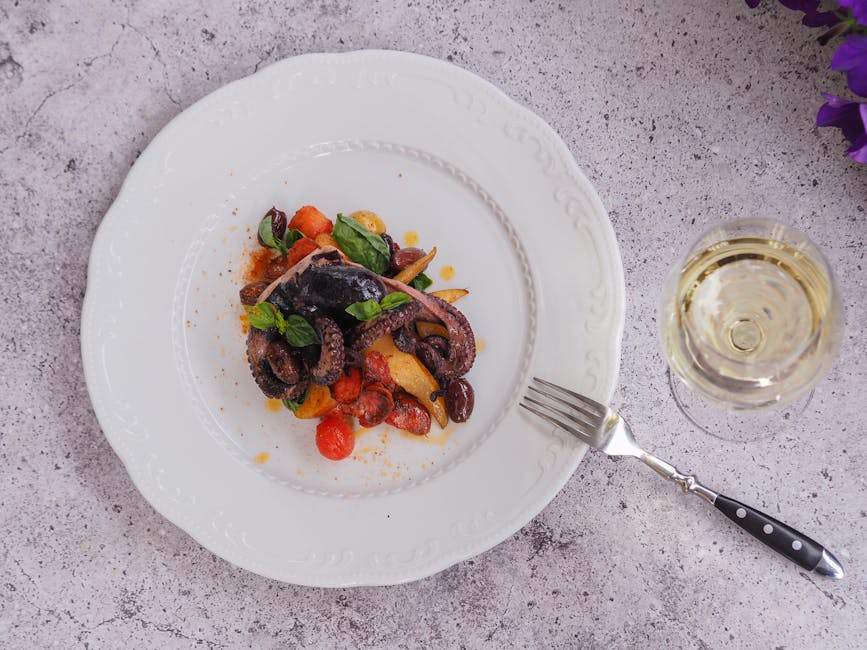 Grillet blekksprutsalat med urter og kikerter