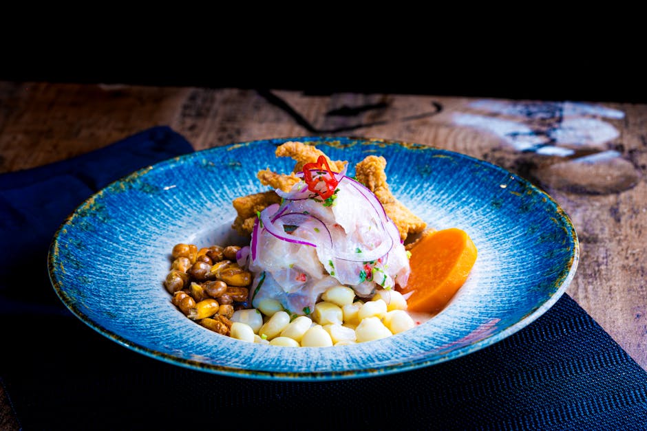 Kamskjellceviche med søtpotet og sprø mais