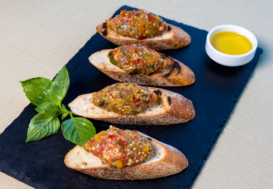 Grillet aubergine- og løkbruschetta