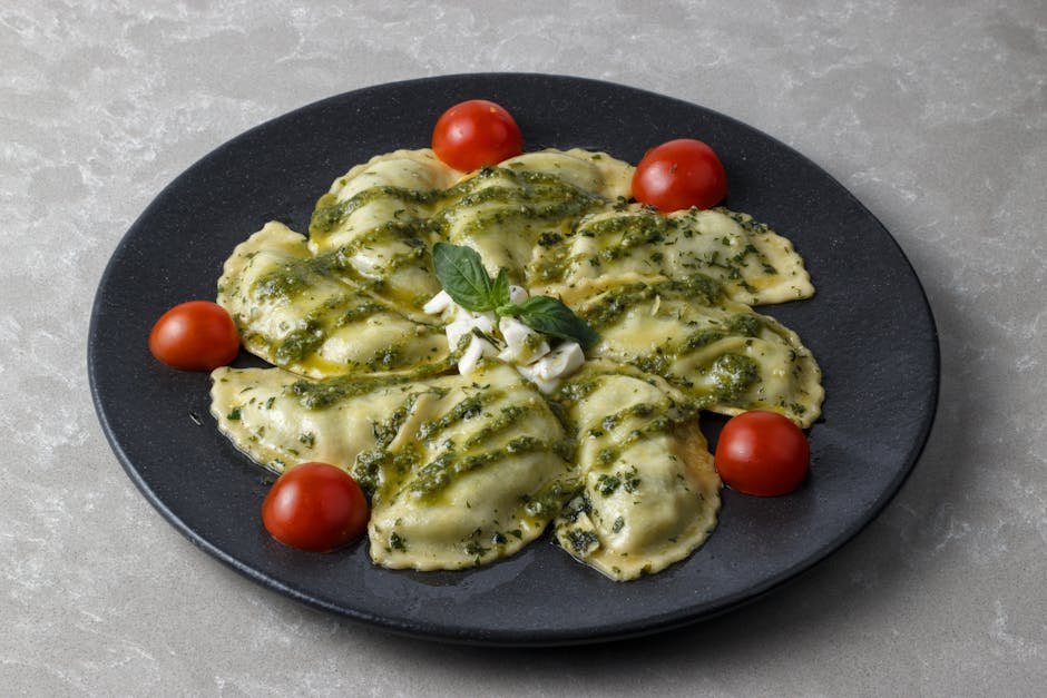 Ravioli med krabbe og grønn urtepesto