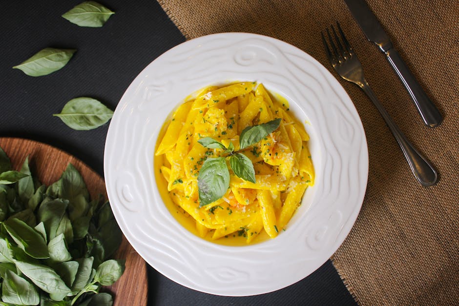 Penne med hvitløksrik butternut squash