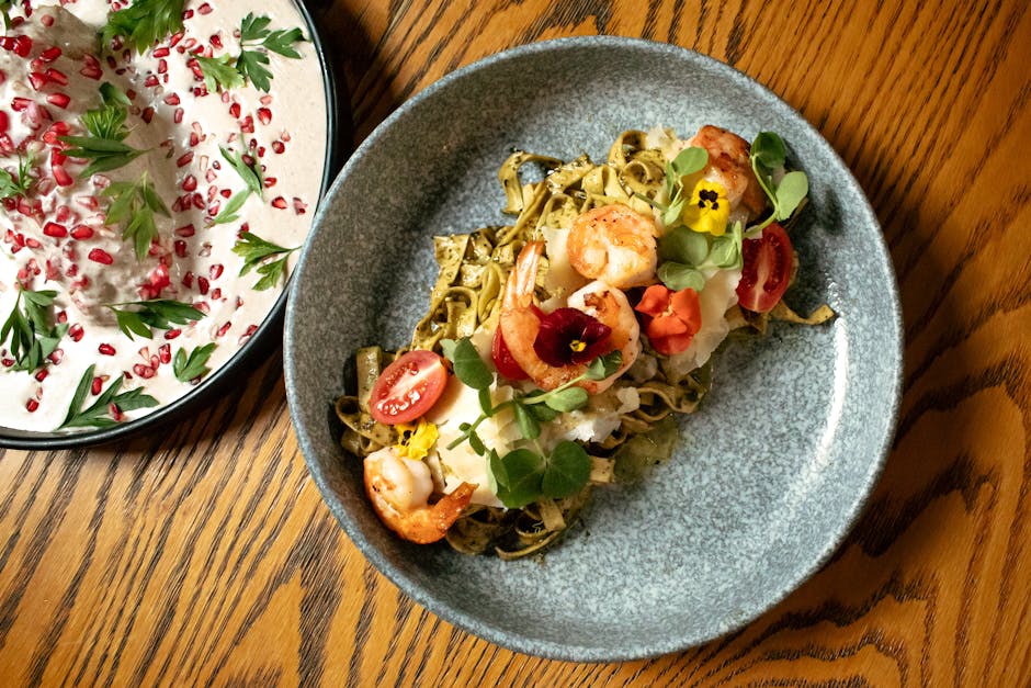 Reker med tomatillo- og poblano-saus