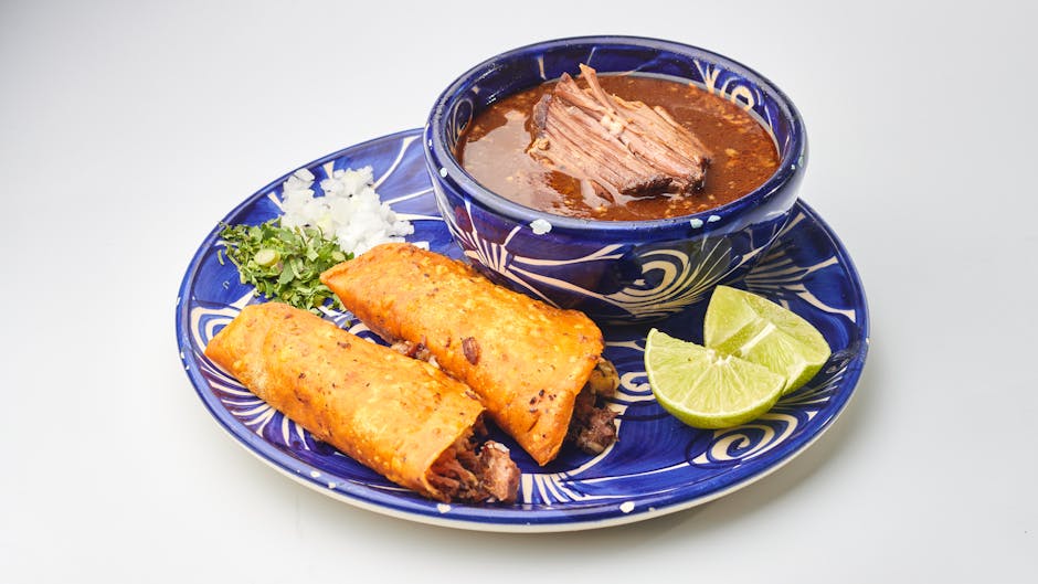 Chili- og spisskummenristet okseflak med flautas