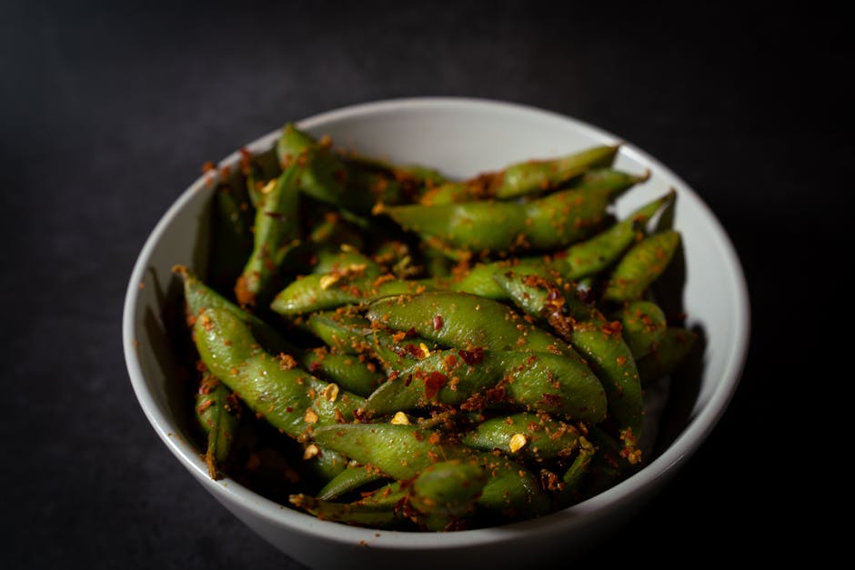 Krydret edamame med chili og oregano