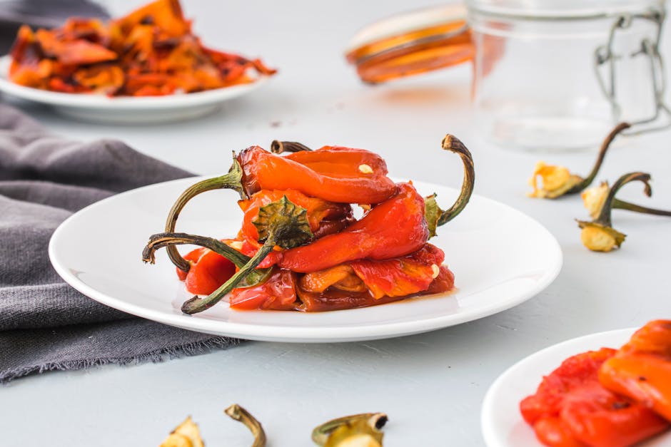 Stekte gulrøtter og rød paprika