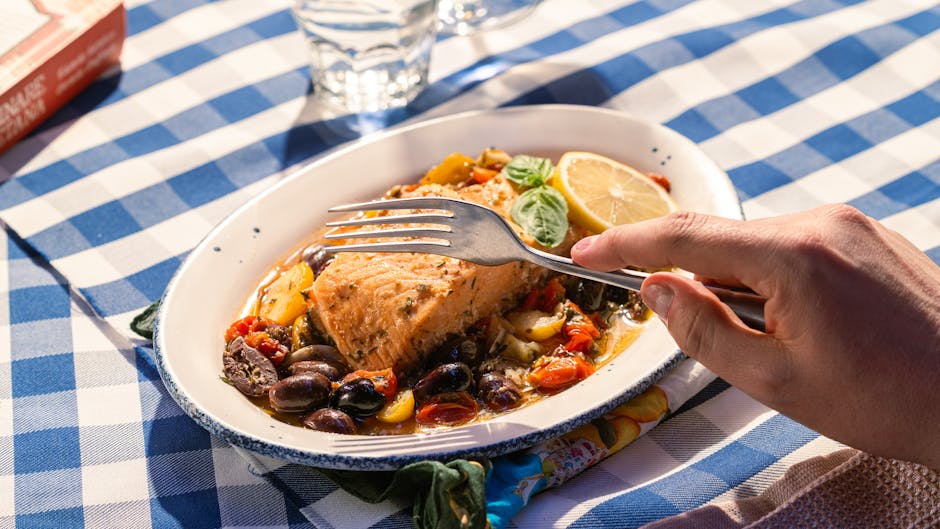 Ovnsbakt rødfisk med olivensaus