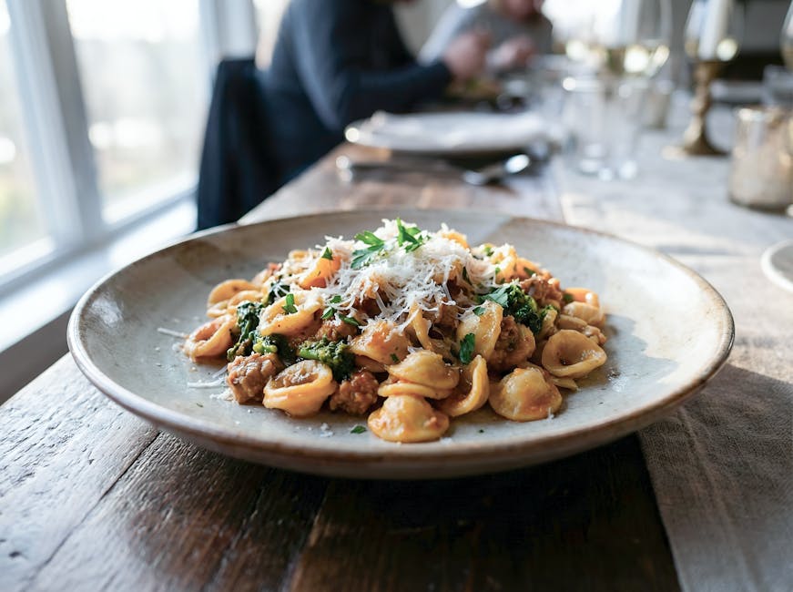 Orecchiette med blomkål, ansjoser og sprøstekte brødkrutonger