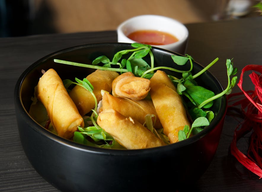 Sprø vårruller med krydret tofu og grønnsaker