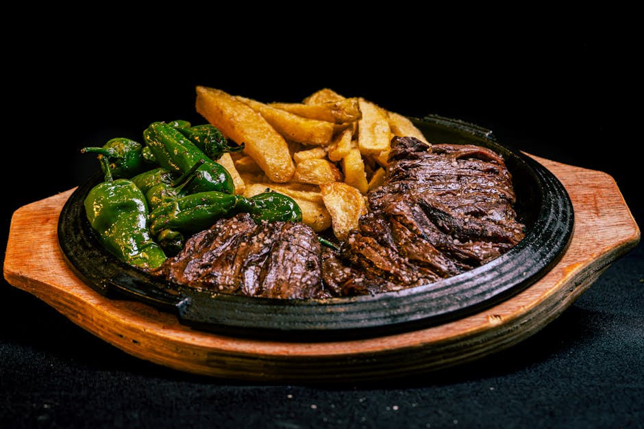 Skirt steak med poblano-rajitas og squash