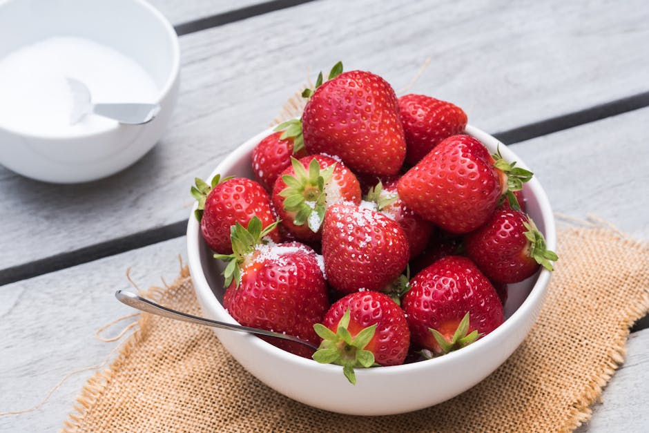 Søtede jordbær med sukkerlake