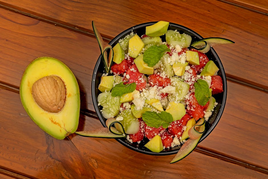 Vannmelon- og agurksalat med myntetsatsiki