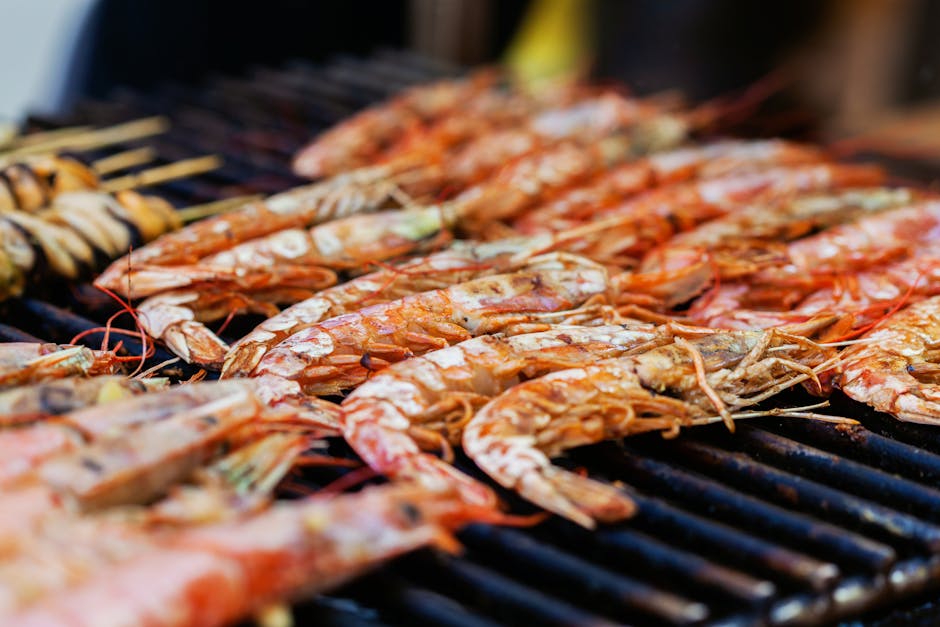 Grillede marinerte reker