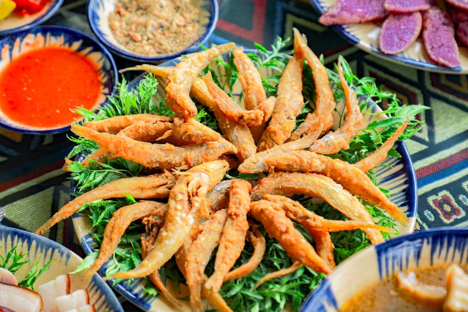 Friterte sardiner med krydret dipp og friske urter