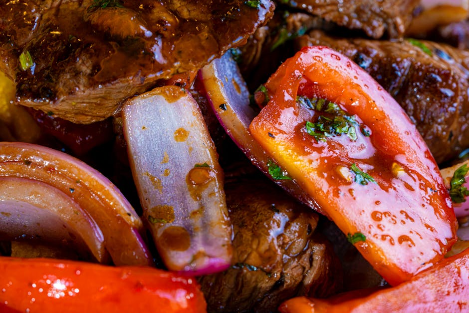 Szechwan-pepperkrydret biff med karamellisert løk