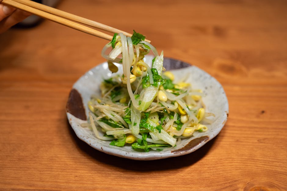 Bønnespirersalat med shiitake og kinesisk skinkevinaigrette