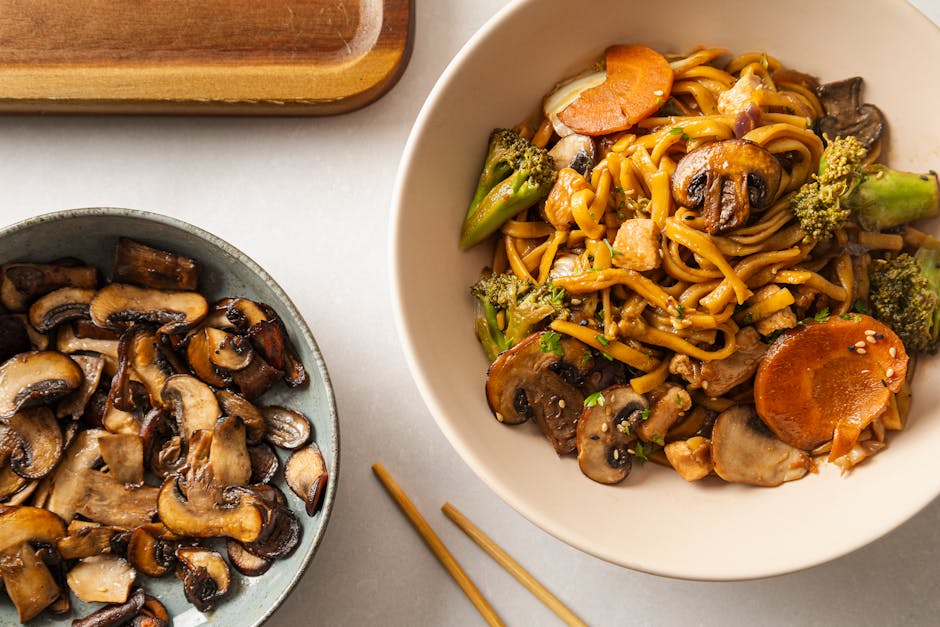 Kinesiske nudler med tofu og shiitake