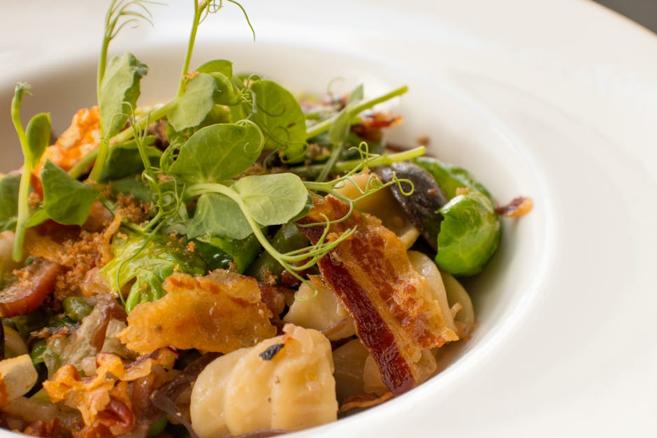 Pasta med pancetta og erter