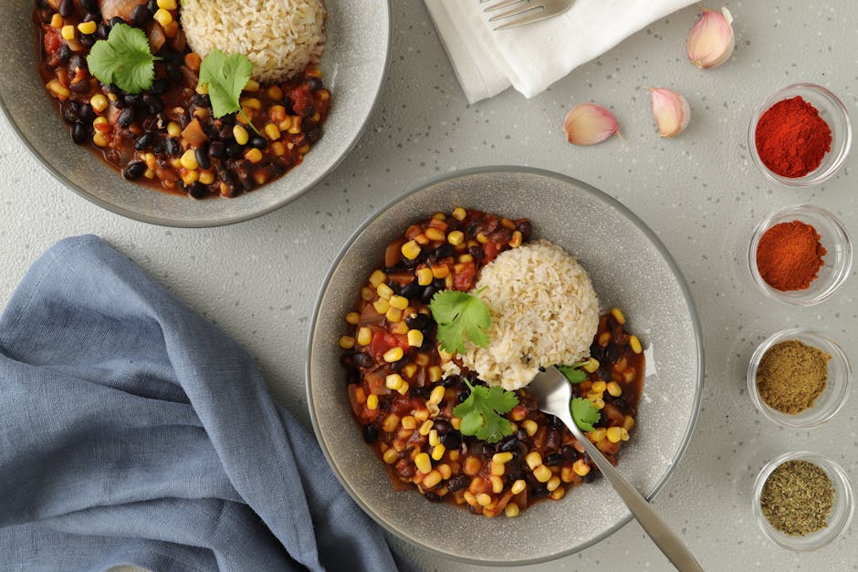 Salsa ris med svarte bønner og mais