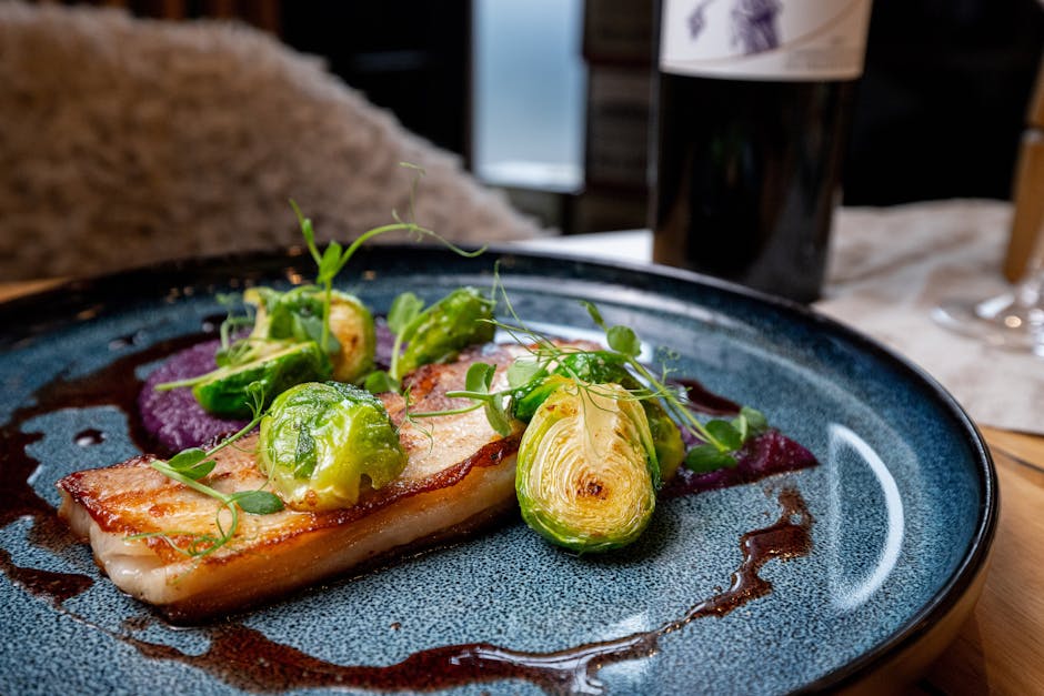 Korianderkrustet skate med spaghetti squash og sprø rosenkål