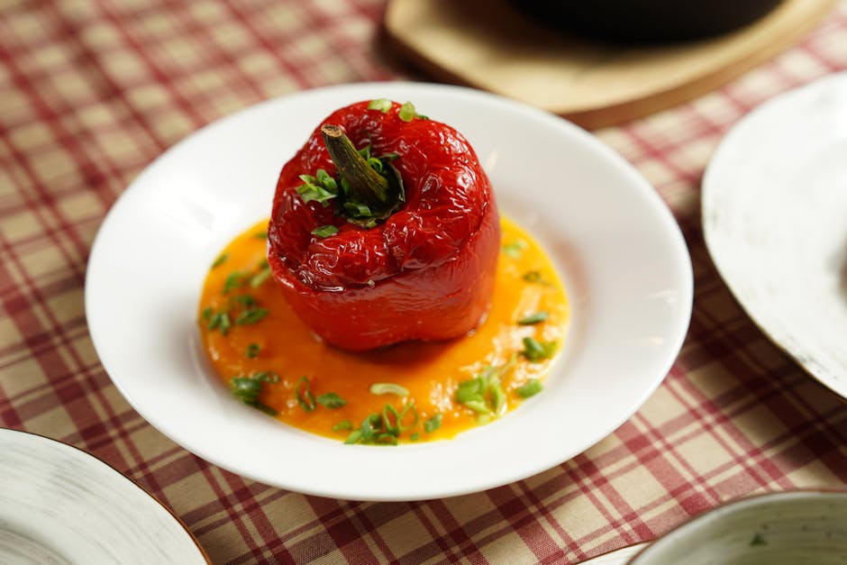 Røde paprika fylt med mais og mozzarella