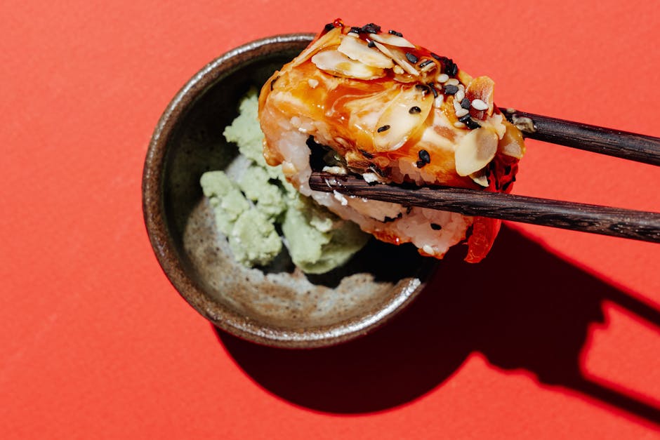 Asiatiske laksekaker med sesam-wasabikrem