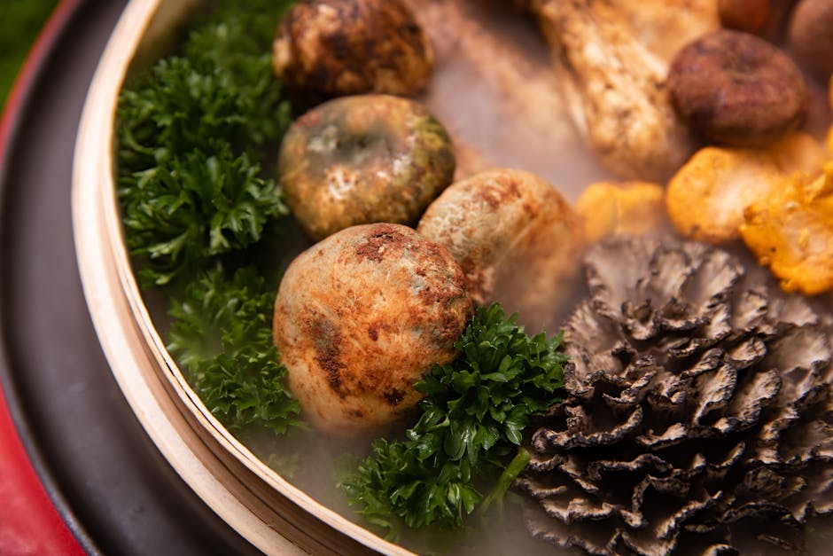 Te-dampede shiitake-sopp fylt med hvitløksris