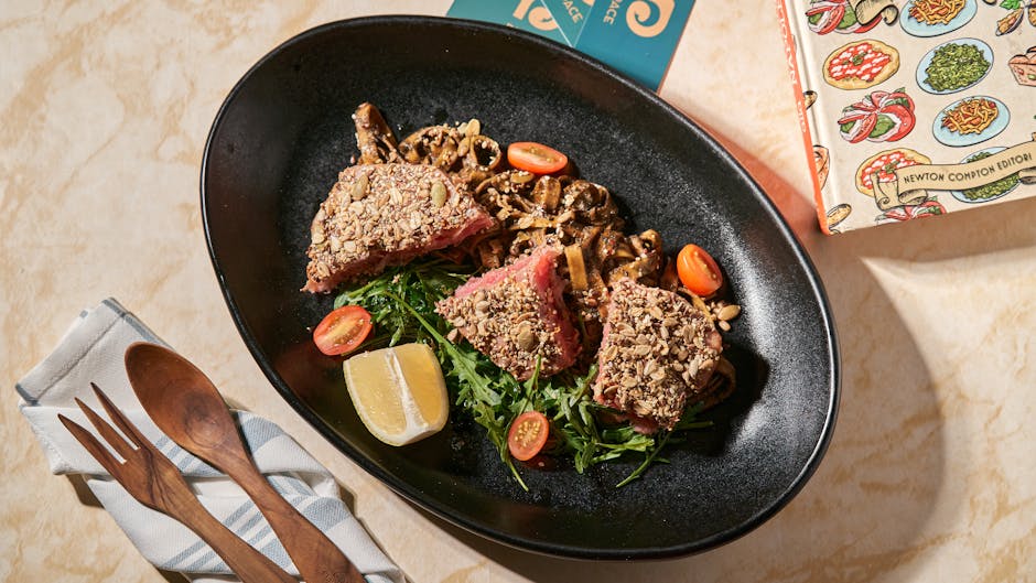 Sitrus- og ingefærpanert tunfisk med fufu og chayote-slaw