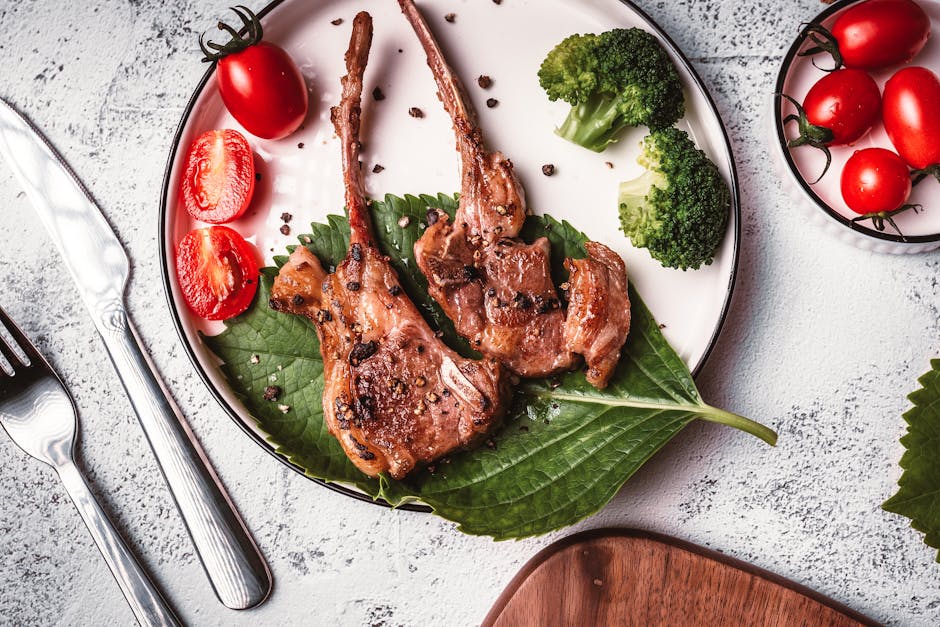 Kalveskiver med rosmarin, hvitløk og grillede grønnsaker