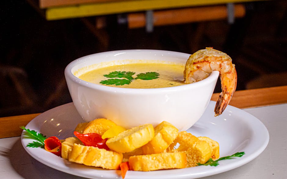 Kremet fiskesuppe med skalldyr