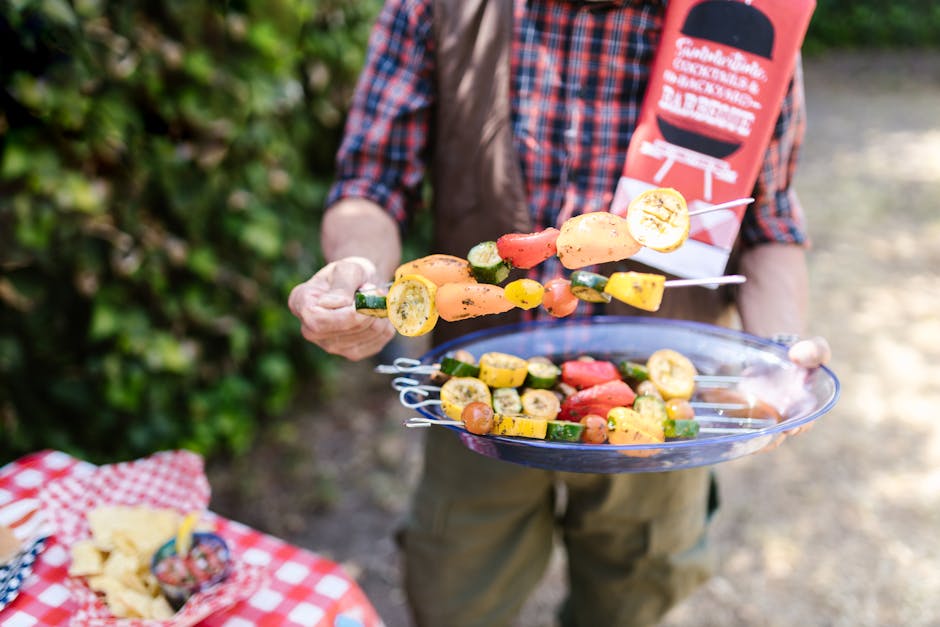 Fargerike vegetarspyd med grillet grønnsaker