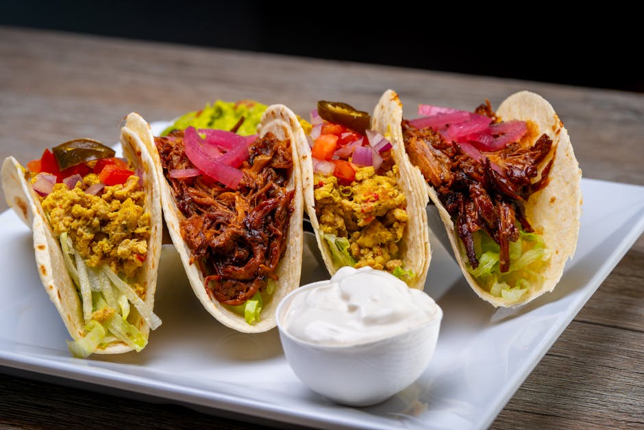 Nøttestektacos med syltet rødløk