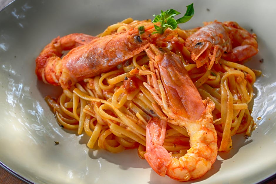 Reker i hvitløkssaus med linguine