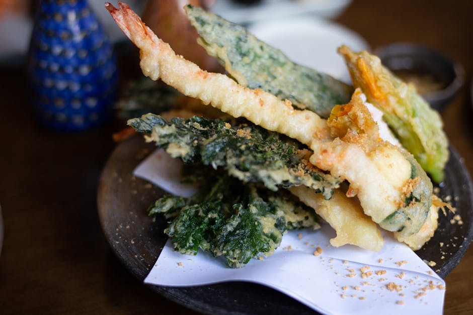 Enkel tempura med grønnsaker og reker