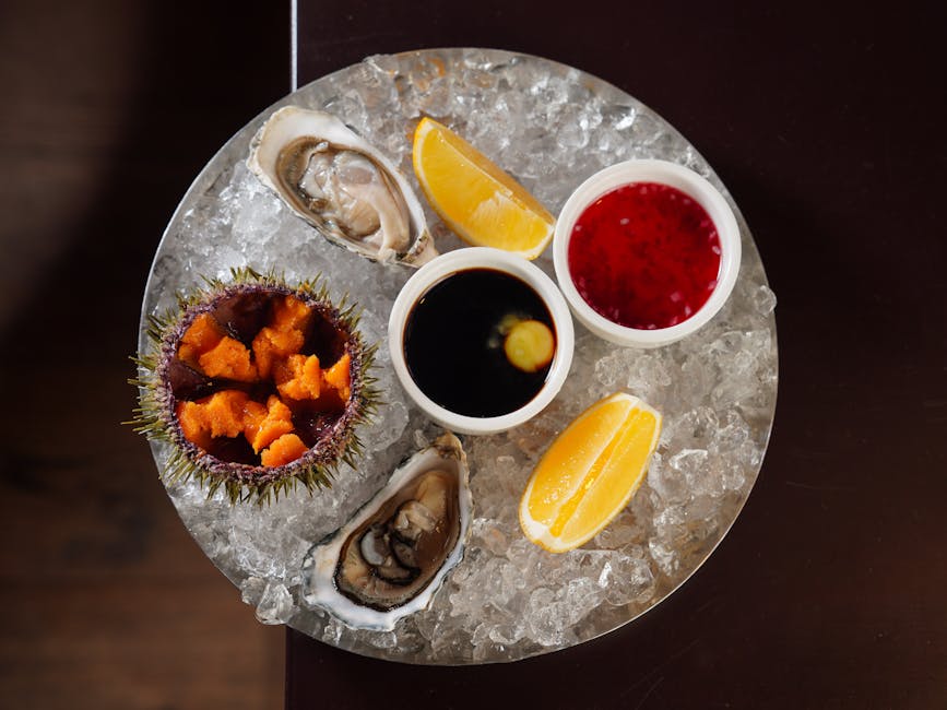 Kamskjell og uni med tomatvann og sennepsolje