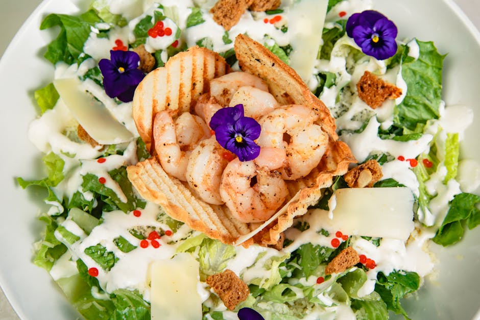 Scampisalat med hjemmelaget cæsardressing