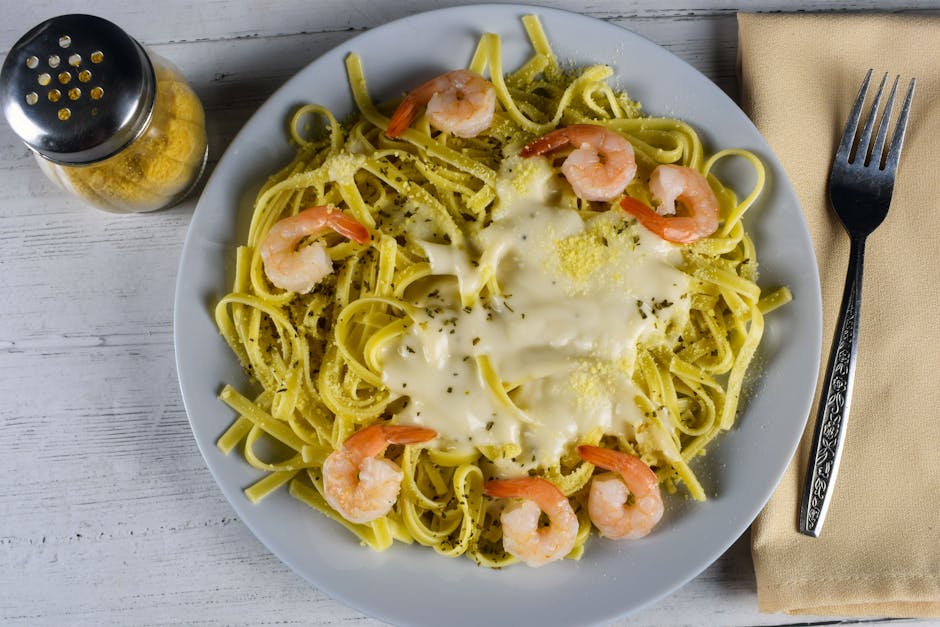 Linguine med reker og hvitløkskremsaus